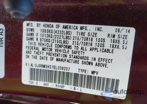 2014 Honda Cr-V Lx from USA, damaged, VIN 5J6RM3H37EL038207